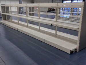 Lot de 2 gondoles centrales blanches sur roulettes – H156xL240cm