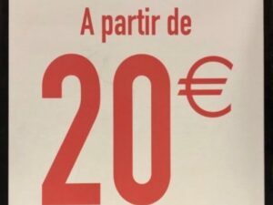 Panneau d’affichage Prix ” à partir de 20€” recto/verso