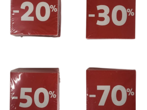 Lot de 8 blocs d’étiquettes % rouges 7 x 7 cm