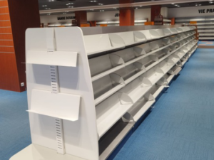 Lot de 11 gondoles doubles métalliques  + 2 tête de gondole