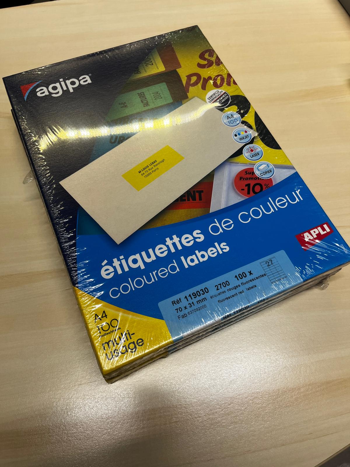 Étiquettes multi-usages rouges fluorescentes 70 x 31mm