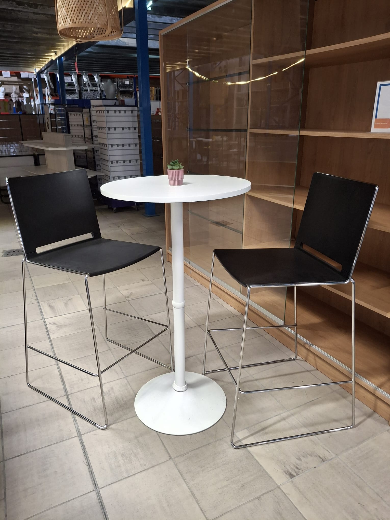 Table ronde mange debout avec tabouret – Blanc – PVC et bois