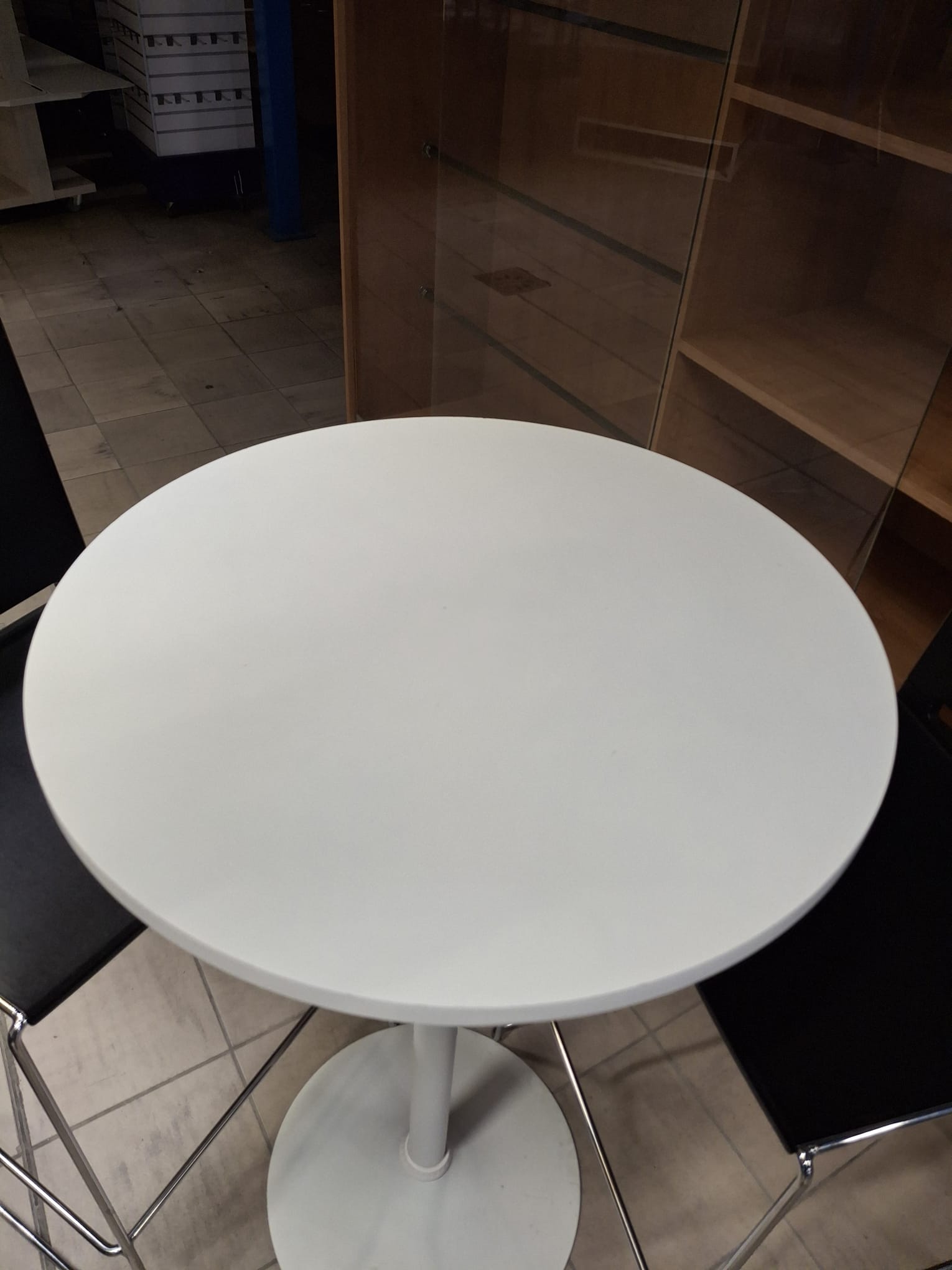 Table ronde mange debout avec tabouret – Blanc – PVC et bois