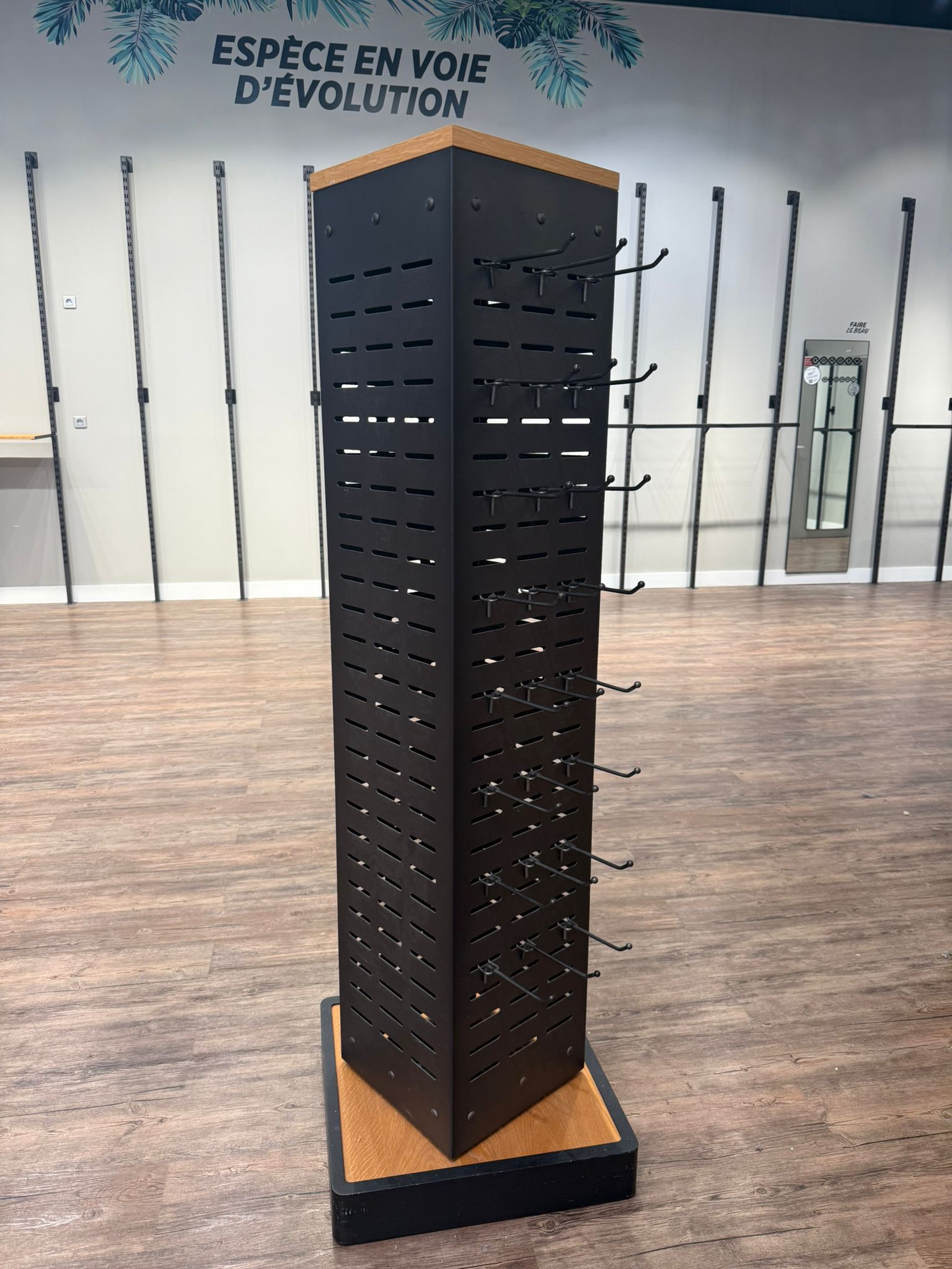 Présentoir rotatif 4 faces métal bois - 52 x 52 x H 164,5 cm