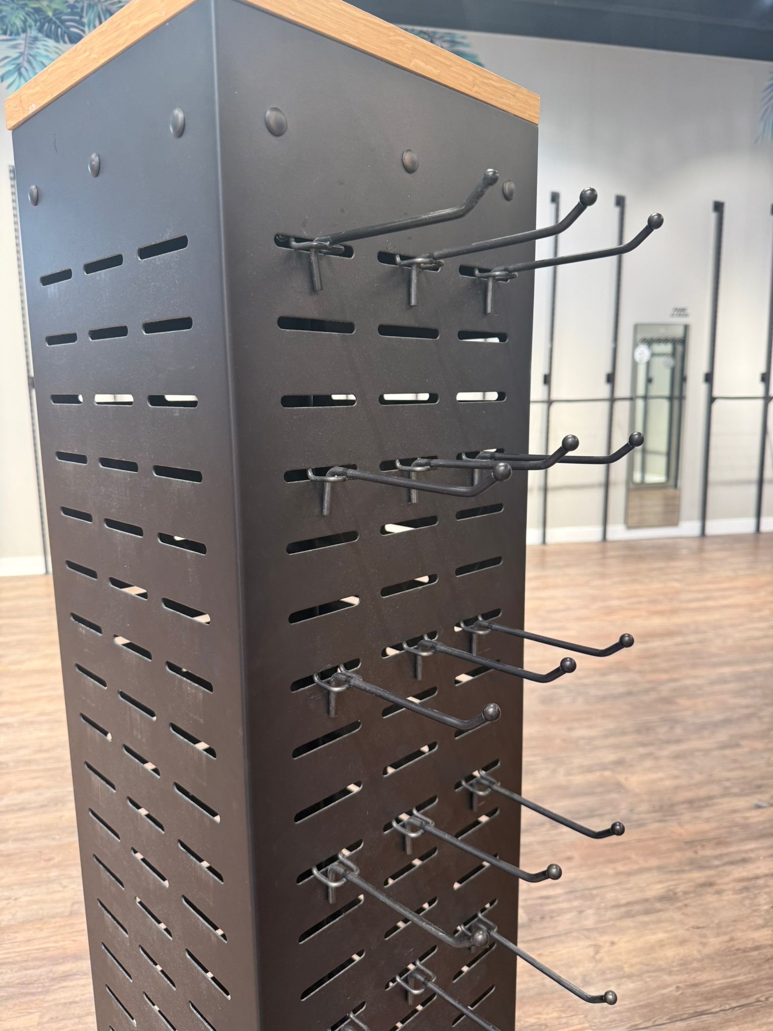 Présentoir rotatif 4 faces métal bois - 52 x 52 x H 164,5 cm