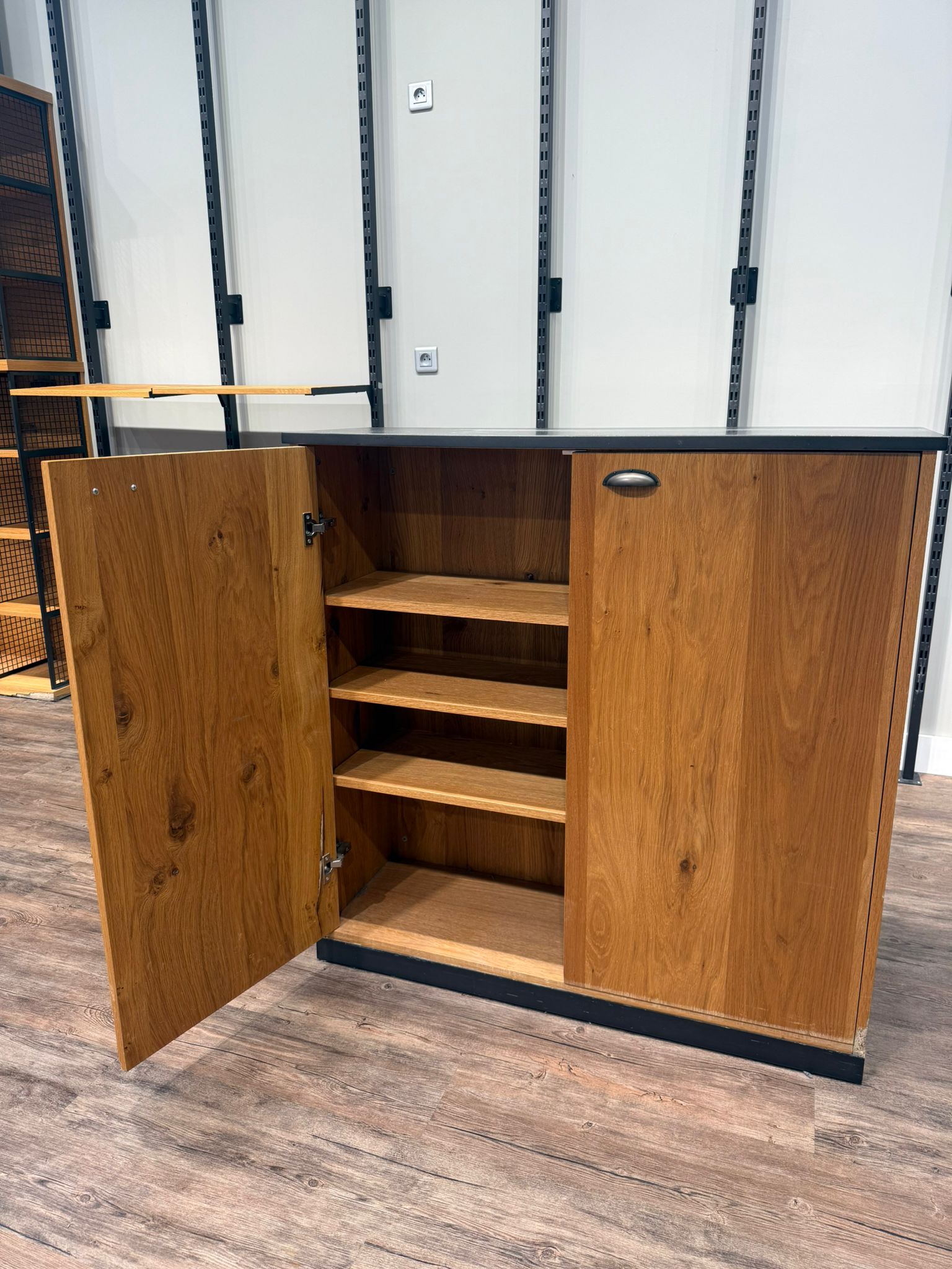 Meuble de rangement 2 portes bois métal - 4 niveaux - 110 x 36 x H 111 cm