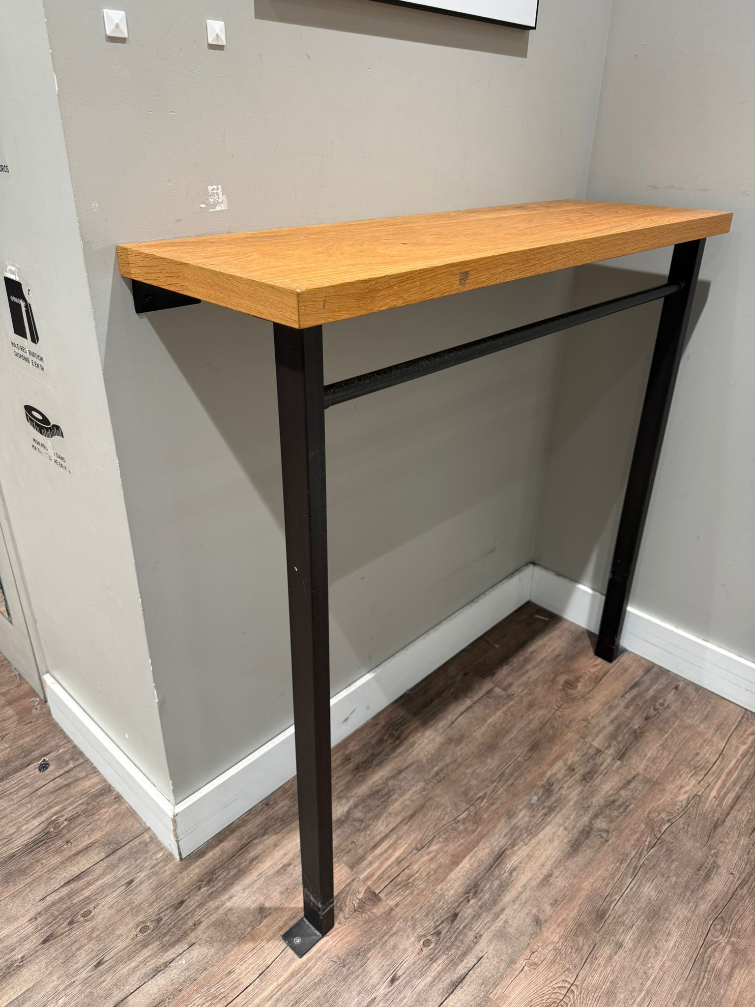 Console murale bois métal style industriel - 110 x 35 x H 110 cm