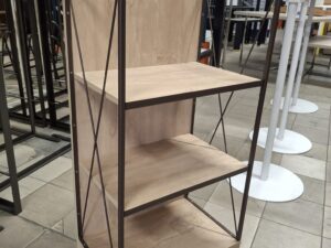 Meuble étagère 3 niveaux métal marron et finition bois – 60 x 37 x H115,5 cm