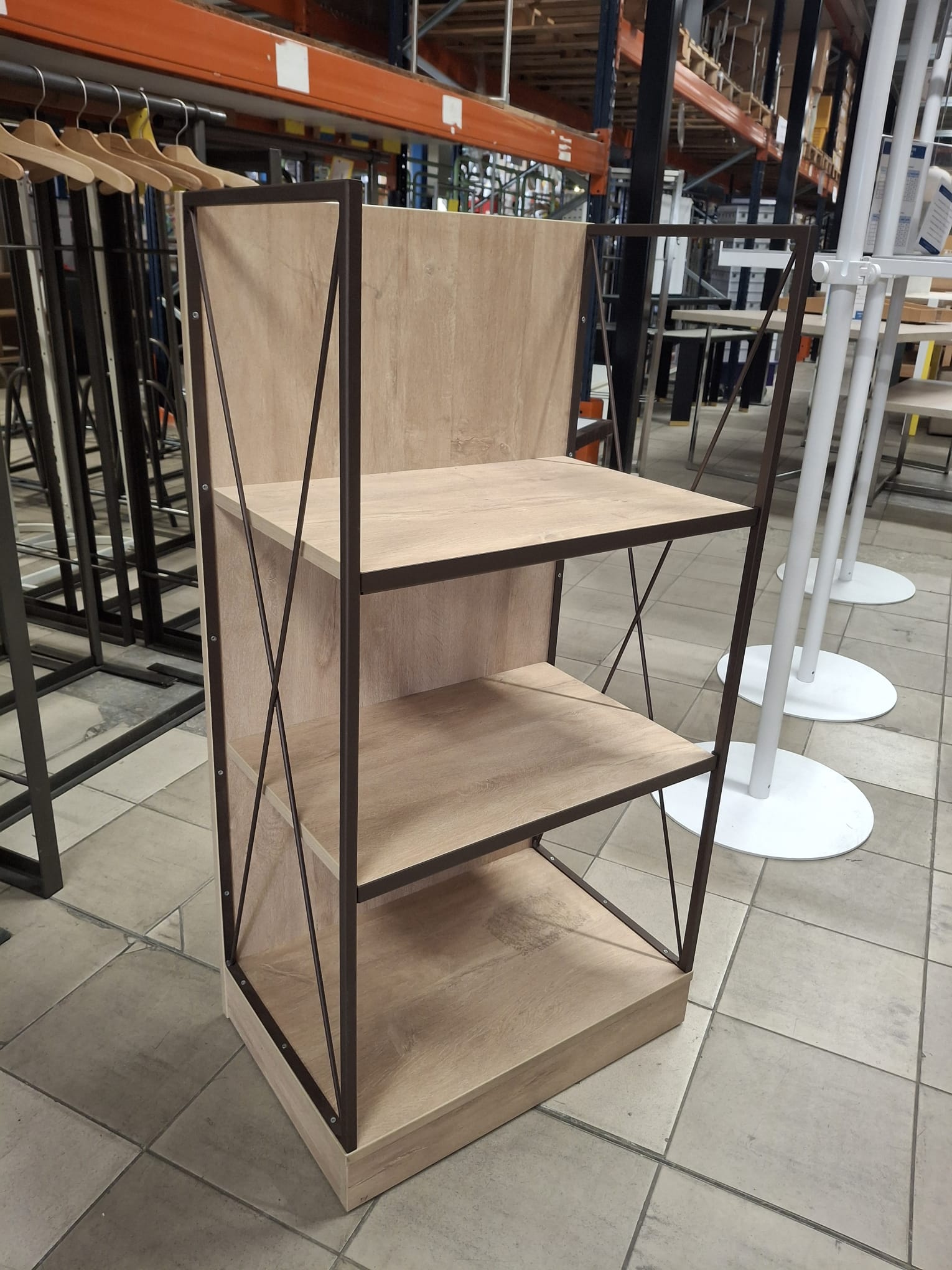 Meuble étagère 3 niveaux métal marron et finition bois – 60 x 37 x H115,5 cm
