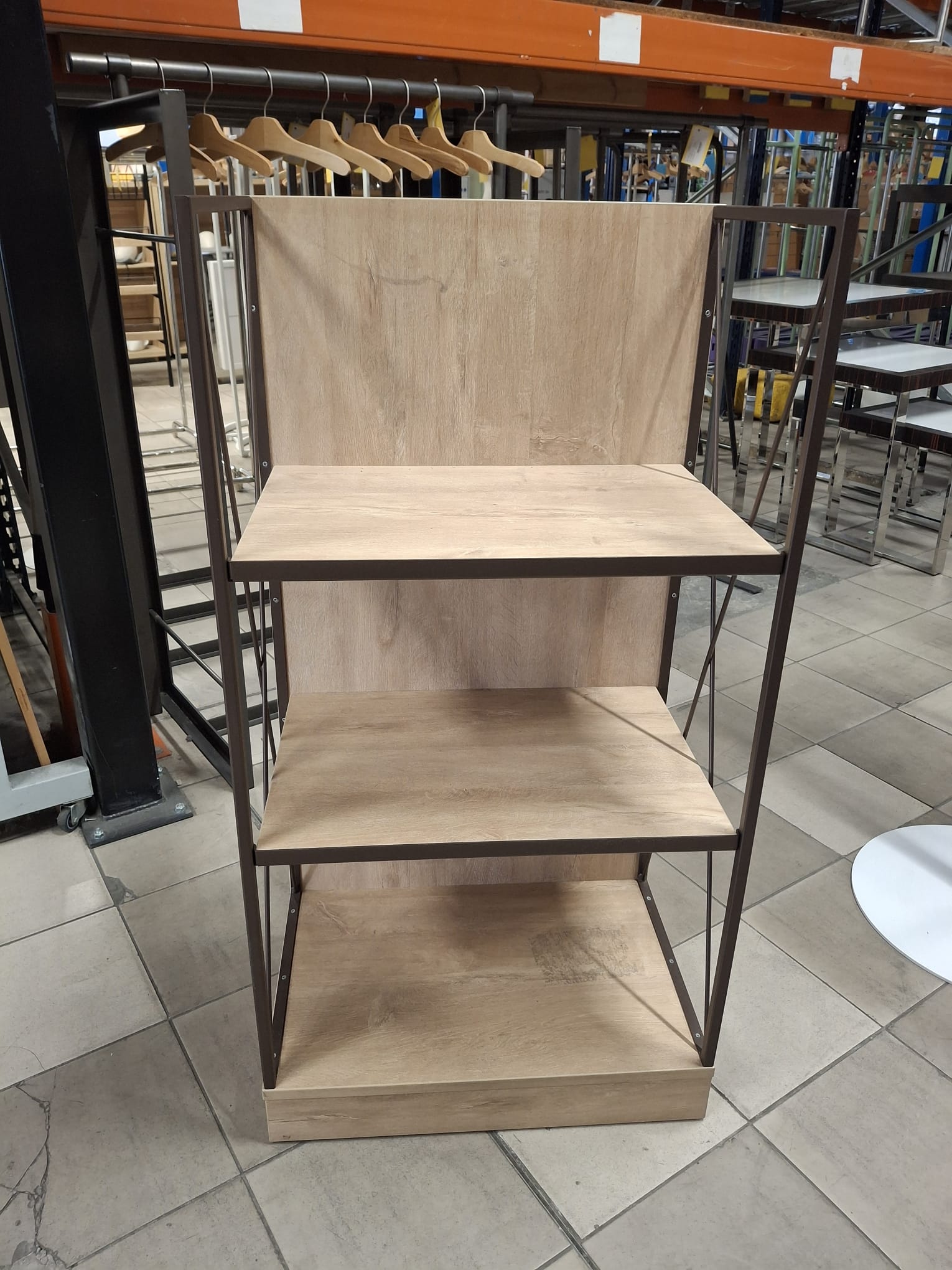 Meuble étagère 3 niveaux métal marron et finition bois – 60 x 37 x H115,5 cm