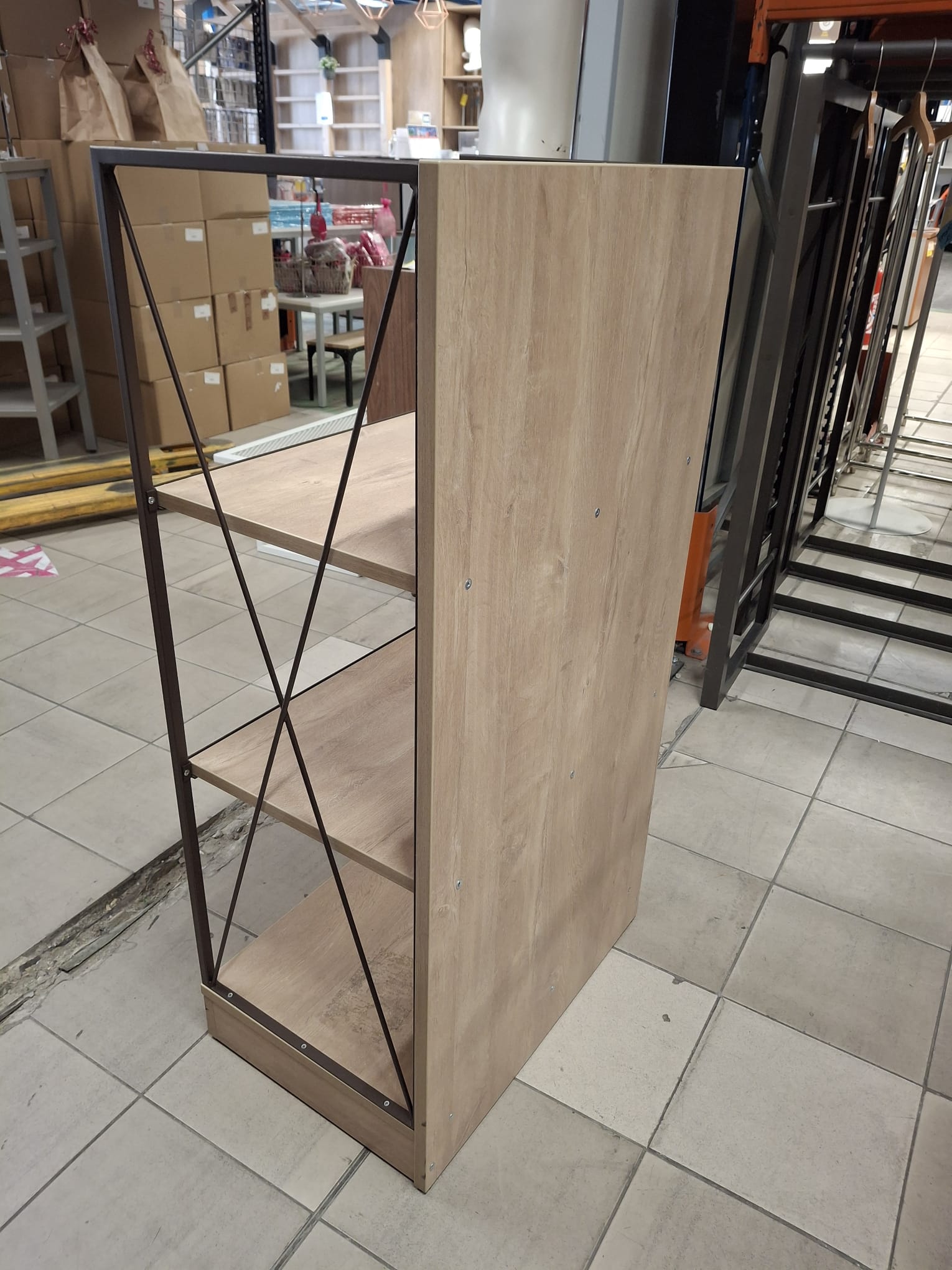 Meuble étagère 3 niveaux métal marron et finition bois – 60 x 37 x H115,5 cm