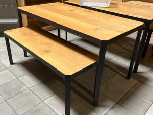 Lot de 2 tables présentation – Bois métal noir style industriel – 159 x 80 x H 81 cm