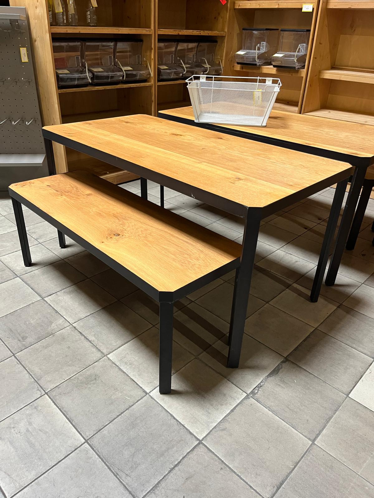 Lot de 2 tables présentation - Bois métal noir style industriel - 159 x 80 x H 81 cm