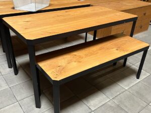 Lot de 2 tables présentation – Bois métal noir style industriel – 159 x 80 x H 81 cm