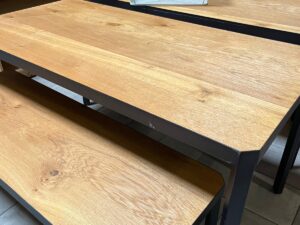 Lot de 2 tables présentation – Bois métal noir style industriel – 159 x 80 x H 81 cm