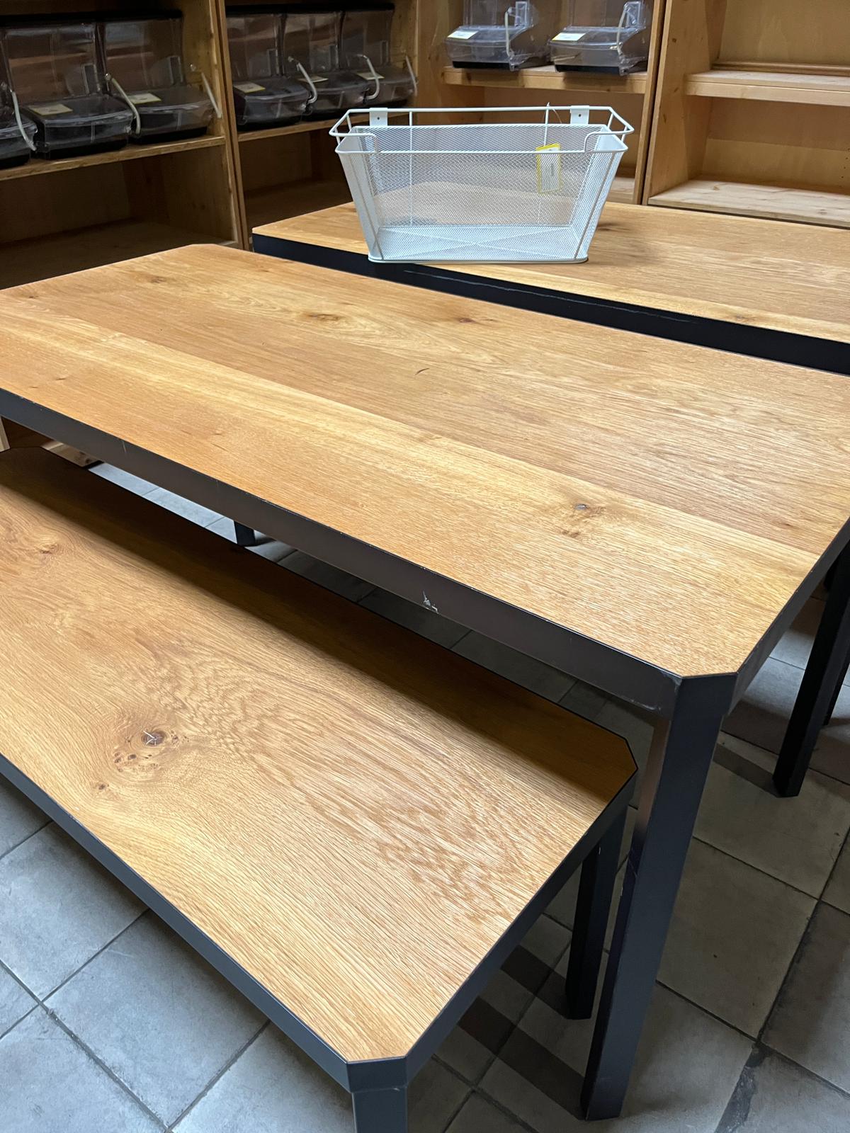 Lot de 2 tables présentation - Bois métal noir style industriel - 159 x 80 x H 81 cm