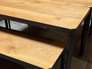 Lot de 2 tables présentation – Bois métal noir style industriel – 159 x 80 x H 81 cm