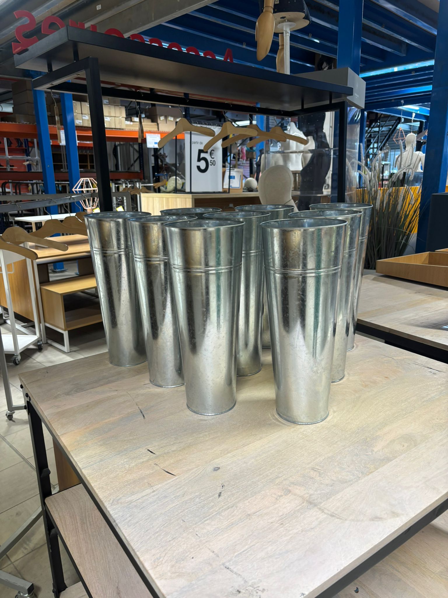 Lot de 9 pots fleuriste en zinc – Style industriel – H40 x Ø16 cm