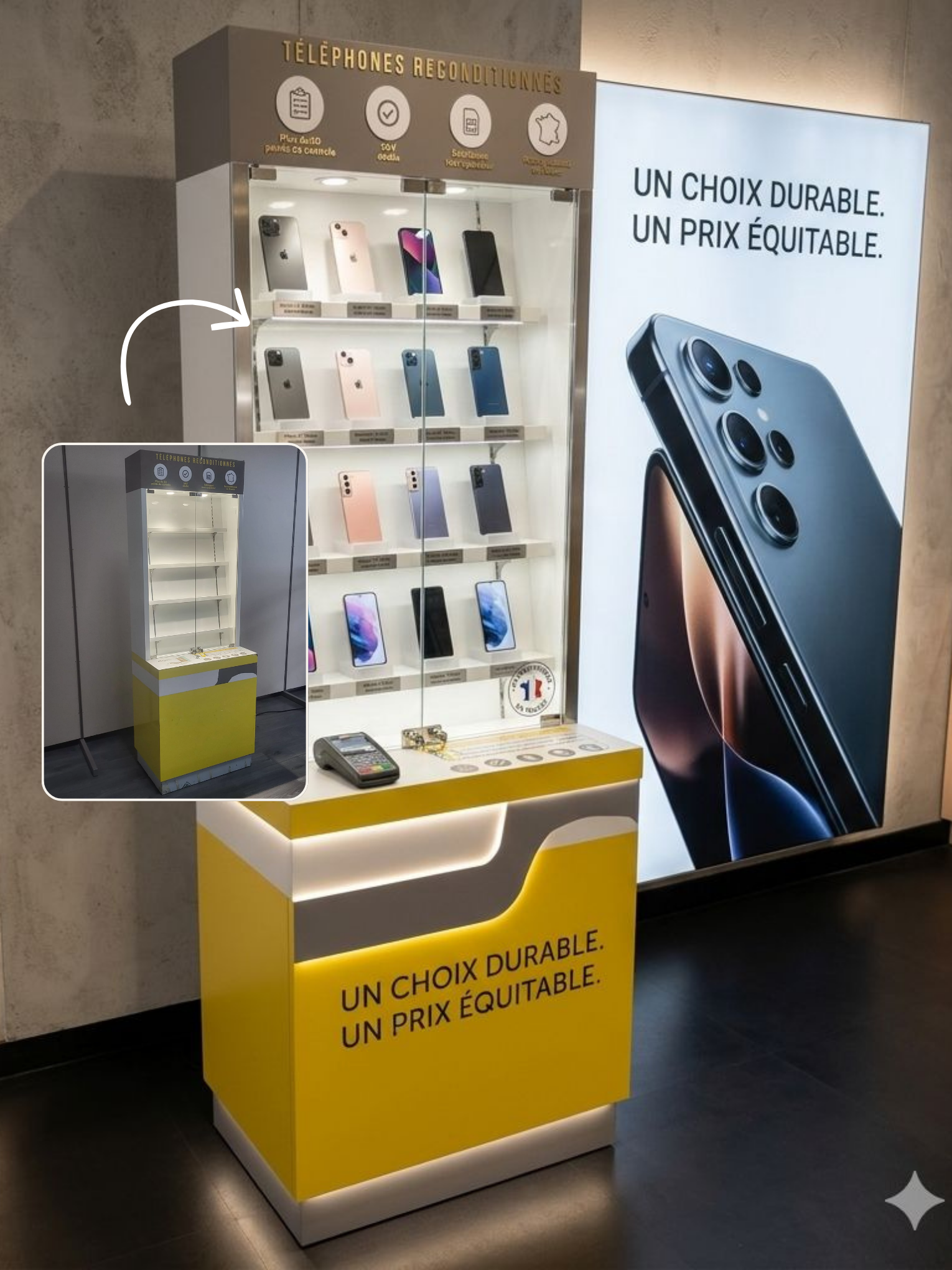 Vitrine lumineuse d’exposition avec 3 tablettes – L70 x P45 x H200 cm