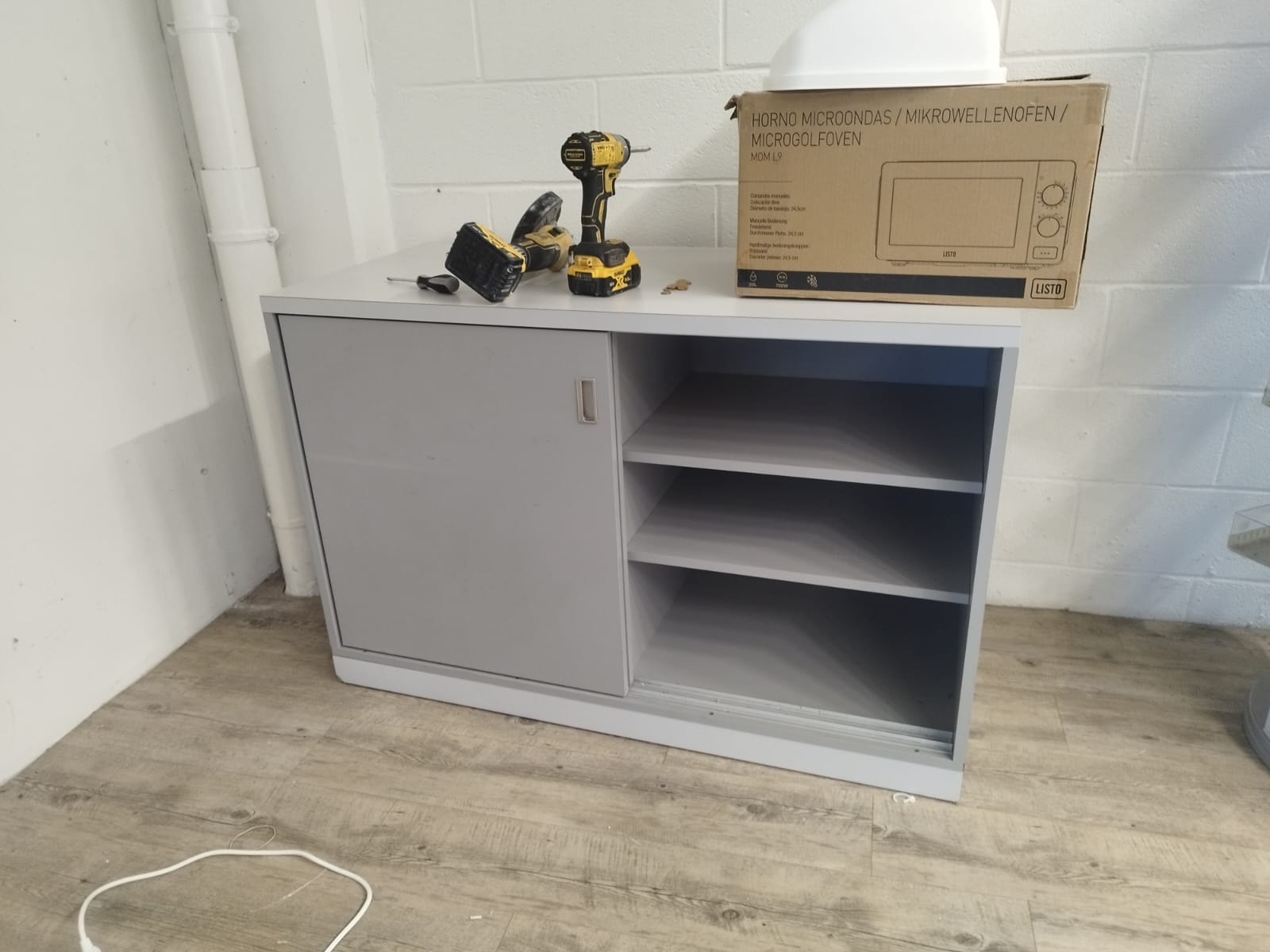 Comptoir d’accueil bois gris avec arrière comptoir – 280 x 90 x H97,5 cm – Image 8