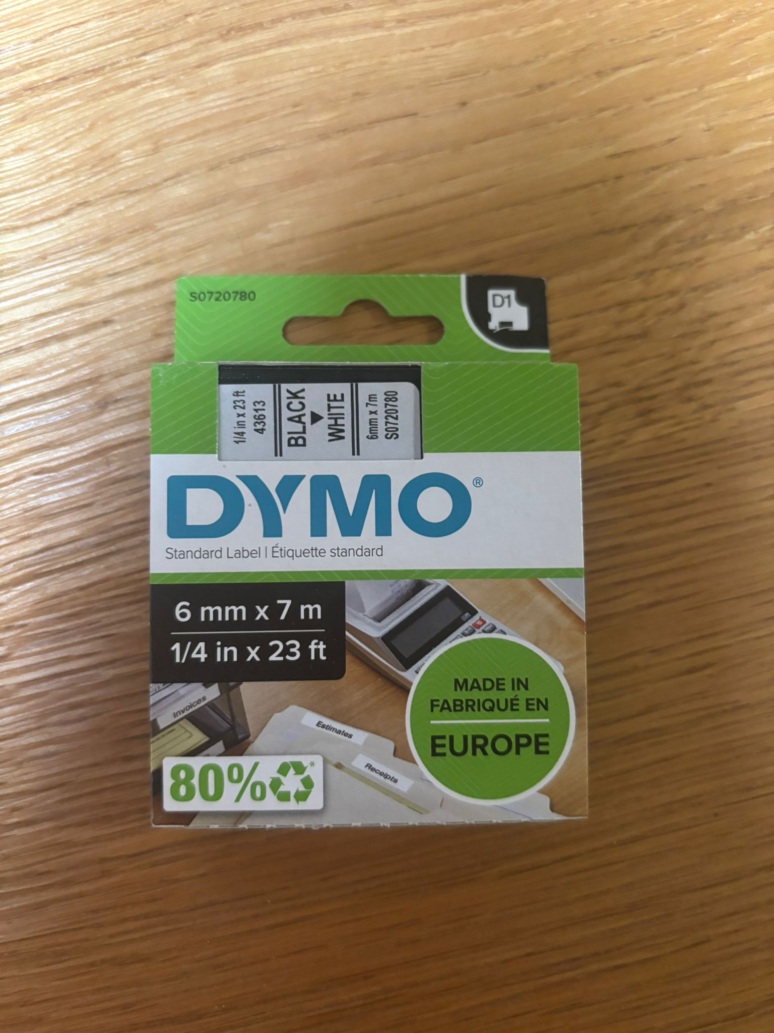 Ruban d’étiquettes Dymo LabelManager D1 noir sur blanc – 6 mm x 7 m