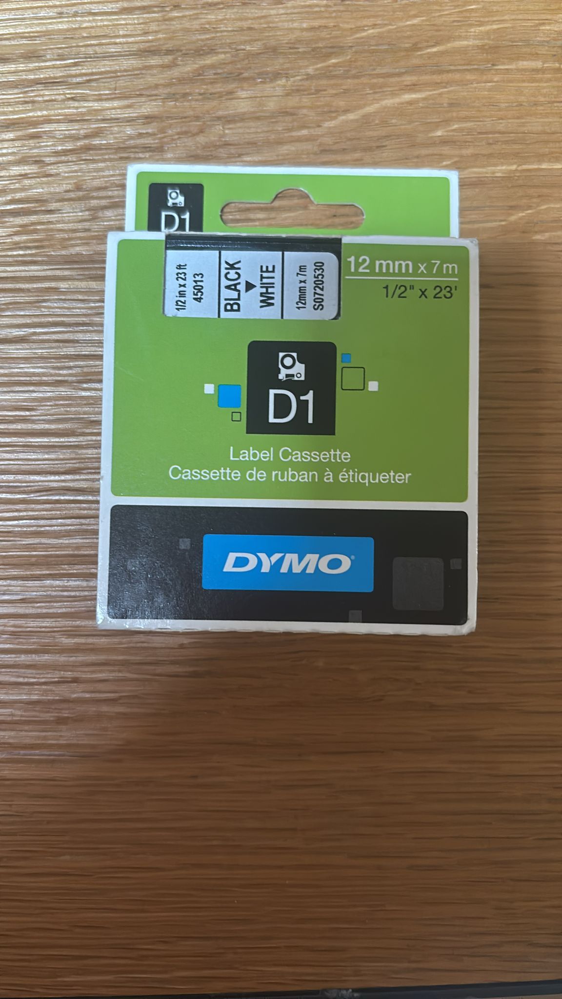 Ruban d’étiquettes Dymo D1 noir sur blanc – 12 mm x 7 m