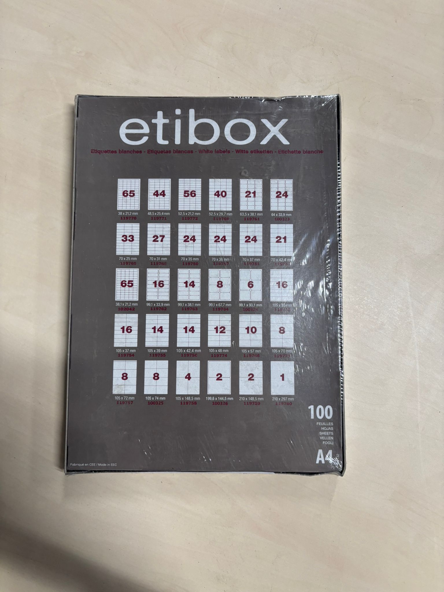 Boîte de 6500 étiquettes adhésives blanches Etibox – 38 x 21,2 mm – Coins droits