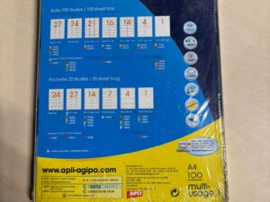 Pack de 100 feuilles d’étiquettes de couleur AGIPA – 70 x 31 mm – Format A4