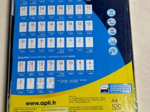 Pack de 100 feuilles d’étiquettes blanches AGIPA – 38 x 21,2 mm – Format A4