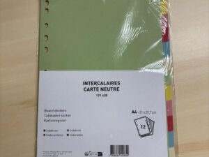 Intercalaires carte neutre Fiducial – A4 – 12 positions – Coloris assortis