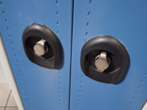 Bloc vestiaire 2 portes – Bleu et gris – Fermeture cadenas – H180 x L40 x P50 cm