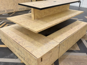 Table centrale en bois OSB – 6 tiroirs – L200 x P145 x H96 cm