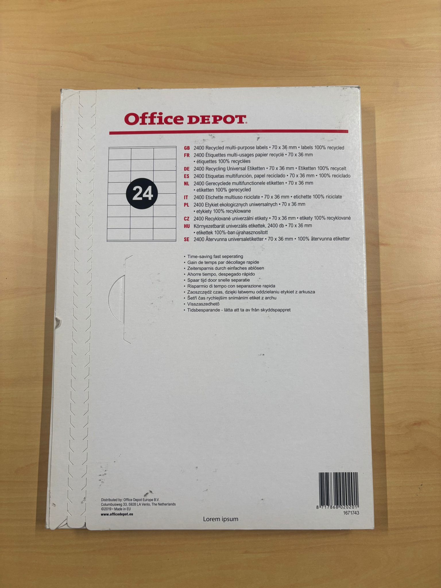 Étiquettes multi-usages papier recyclé Office Depot – 70 x 36 mm (lot de 100 / 2400 étiquettes)