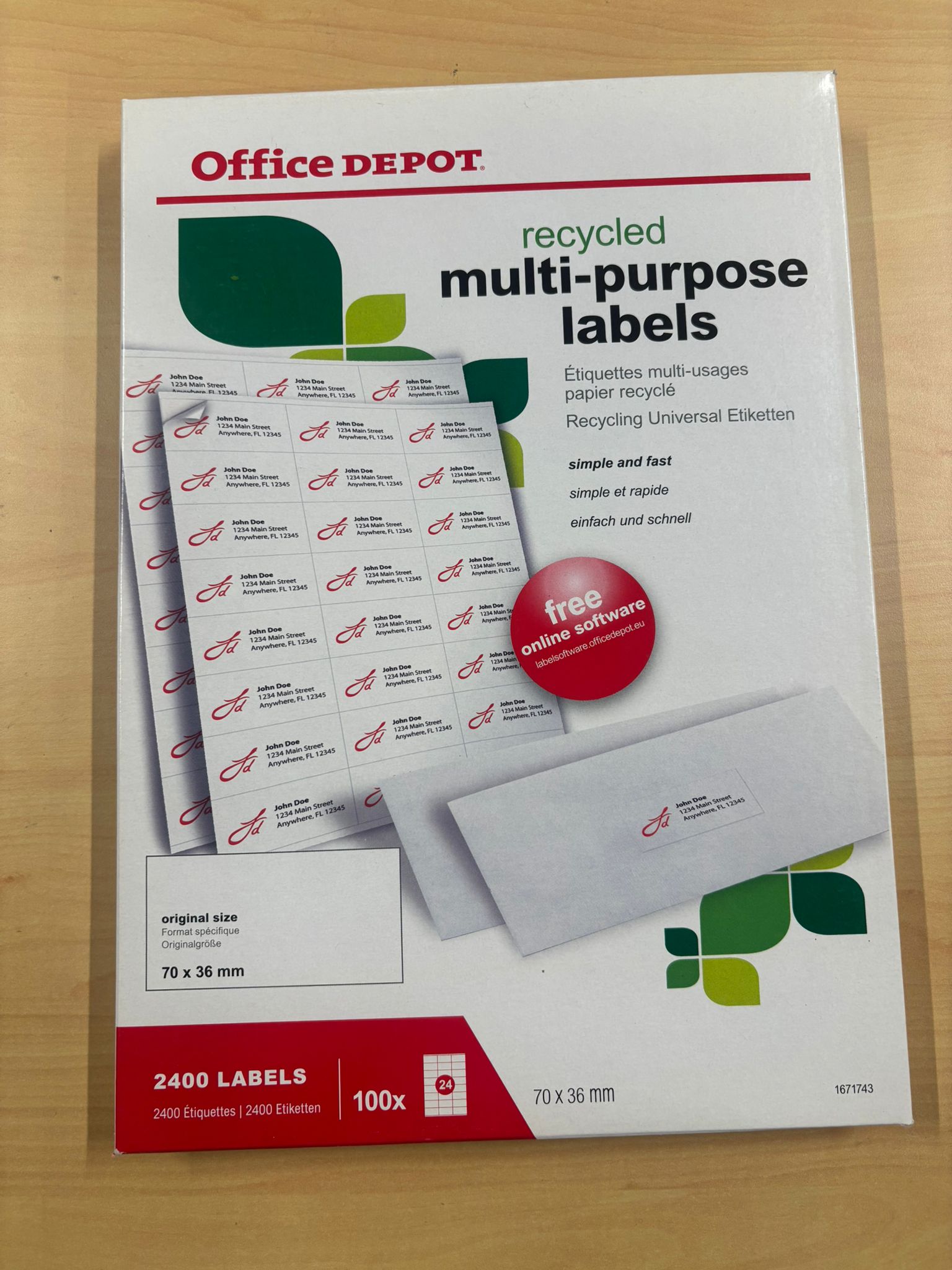 Étiquettes multi-usages papier recyclé Office Depot – 70 x 36 mm (lot de 100 / 2400 étiquettes)