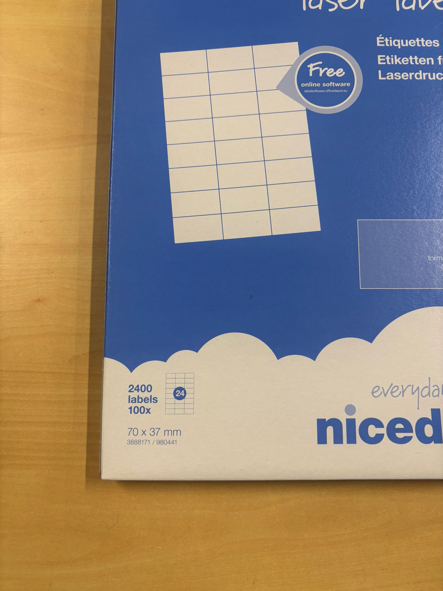 Étiquettes laser Niceday – 70 x 37 mm (lot de 100 / 2400 étiquettes)