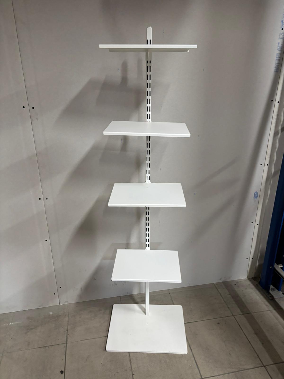 Présentoir métallique blanc à 4 niveaux réglables – H140 x L40 x P30 cm