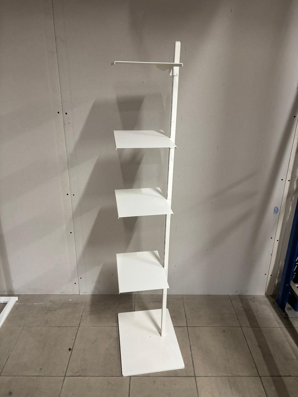 Présentoir métallique blanc à 4 niveaux réglables – H140 x L40 x P30 cm