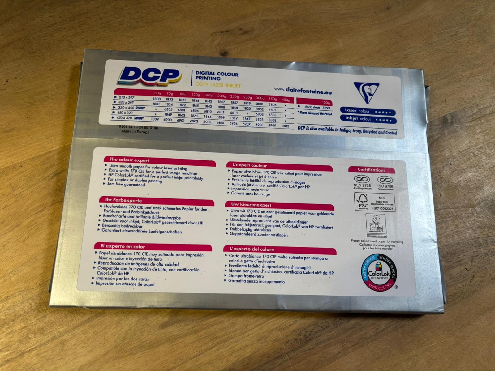 Papier blanc très satiné pour impression laser et jet d’encre Clairefontaine – 125 feuilles – 250 g/m²