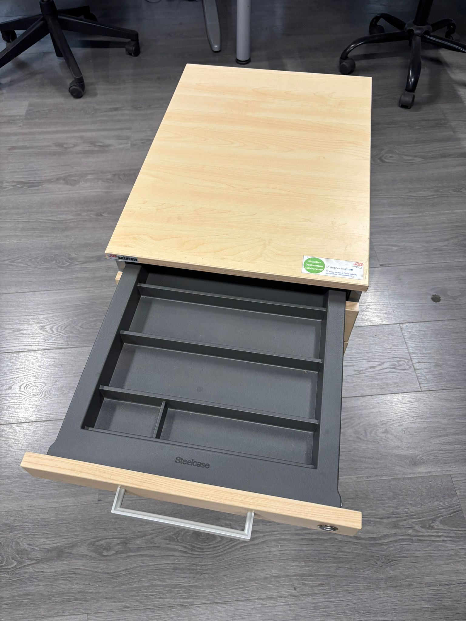 Caisson de bureau sur roulettes bois et métal – L42 x P59 x H51 cm