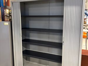 Armoire haute de bureau métallique grise XXL grande capacité 4 étagères – L180 x P45 x H197 cm