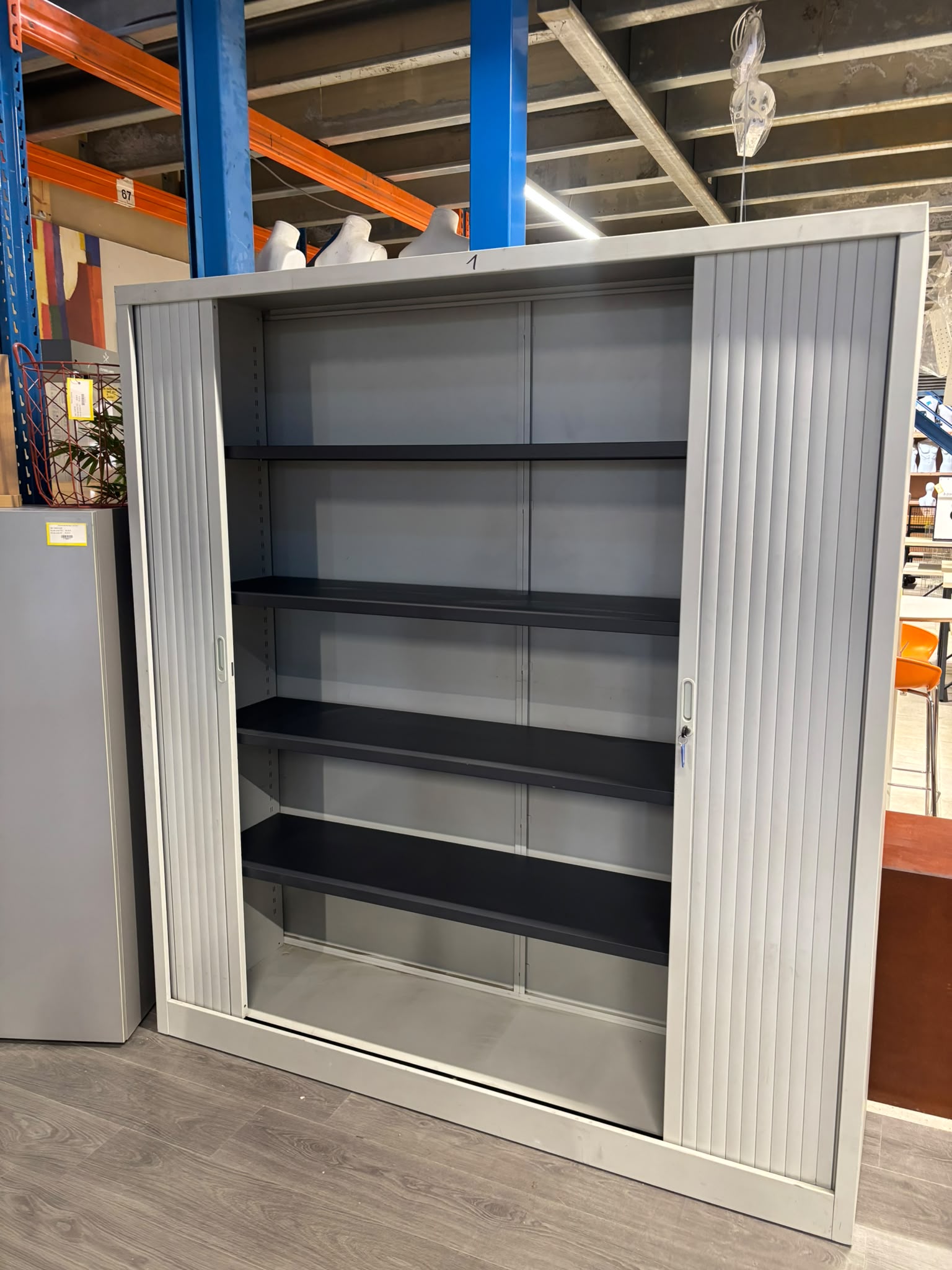 Armoire haute de bureau métallique grise XXL grande capacité 4 étagères – L180 x P45 x H197 cm