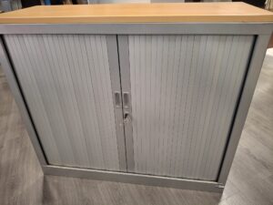 Armoire basse de bureau métal et bois avec clé 2 tablettes – L120 x P43 x H103 cm