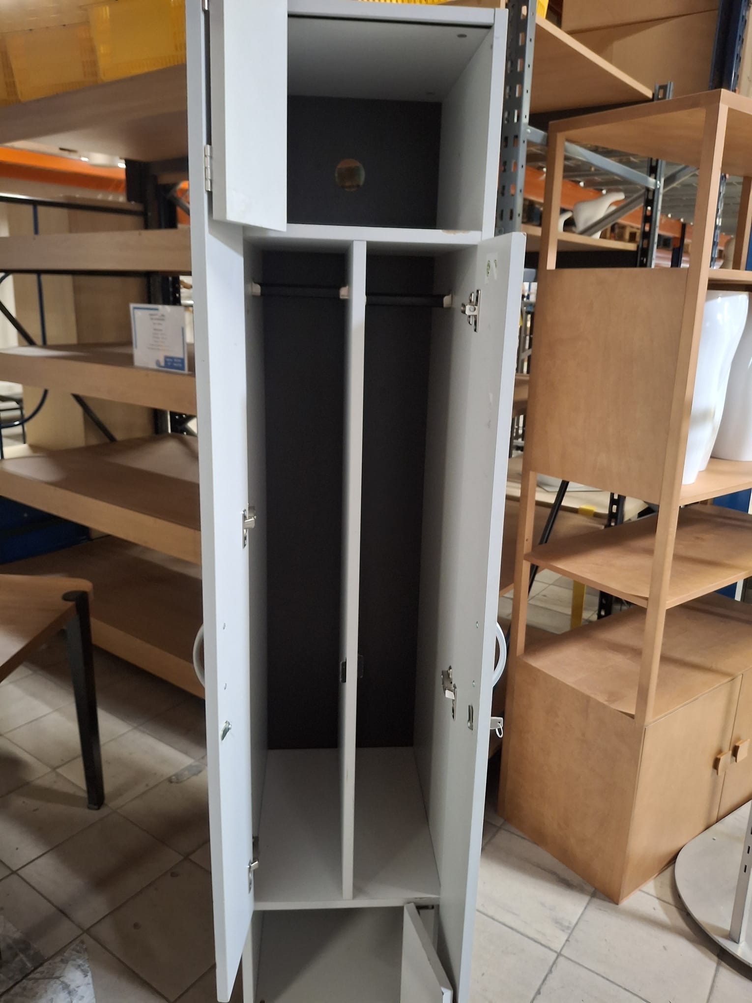 Bloc vestiaire bois gris 2 portes coulissantes – L40 x P52 x H185 cm