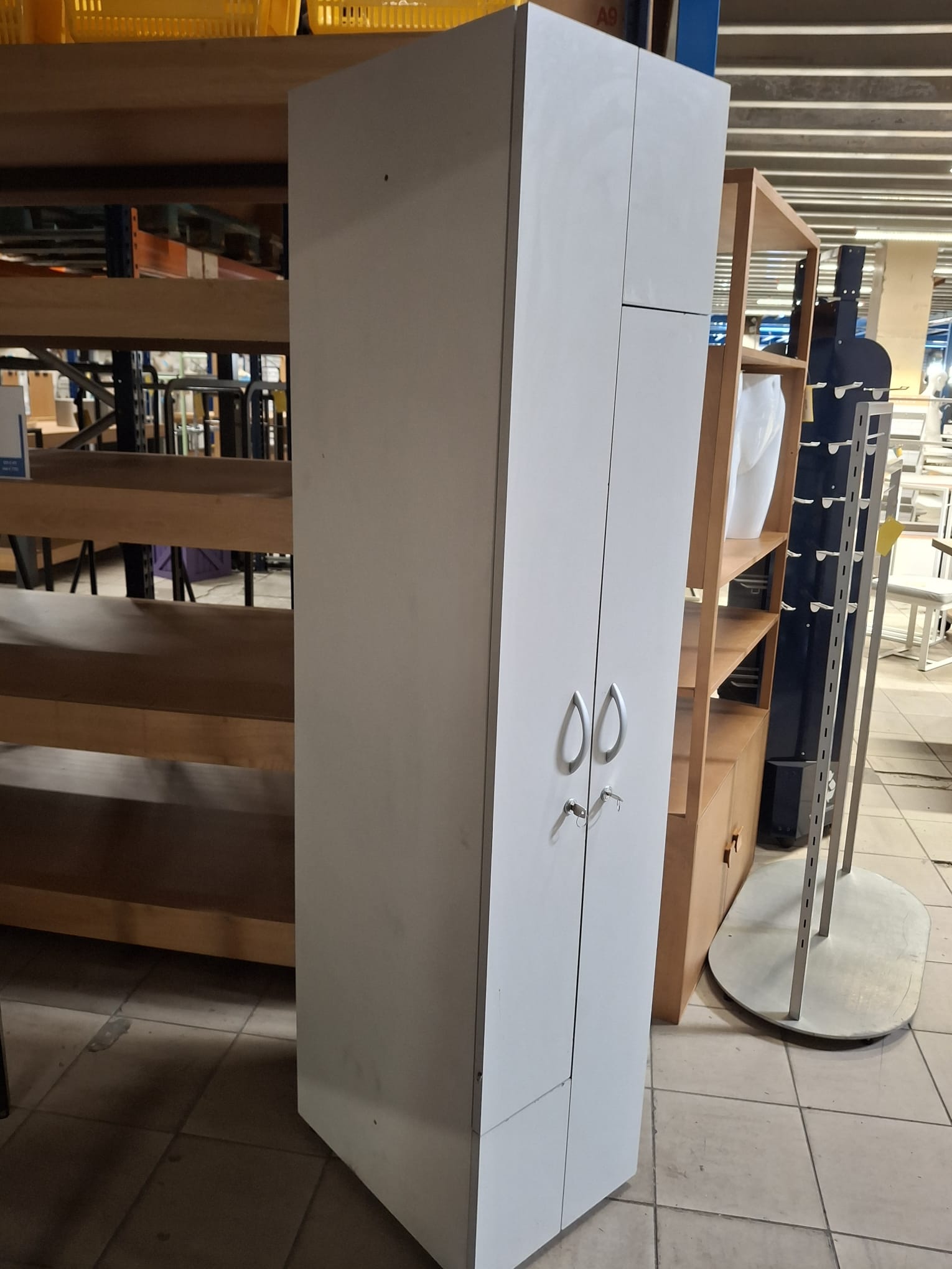Bloc vestiaire bois gris 2 portes coulissantes – L40 x P52 x H185 cm