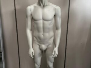 Mannequin homme complet sur socle en verre – fibre de verre blanc mat – H182 cm