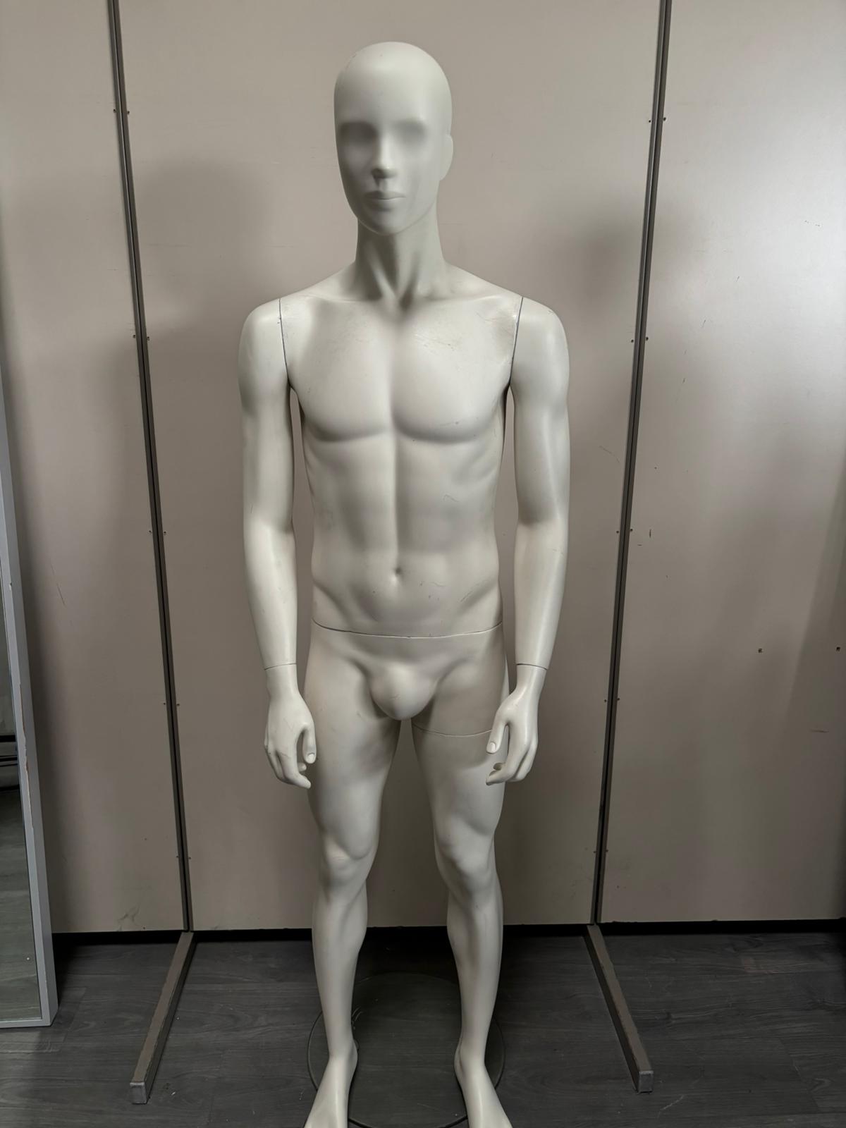 Mannequin homme complet sur socle en verre – fibre de verre blanc mat – H182 cm
