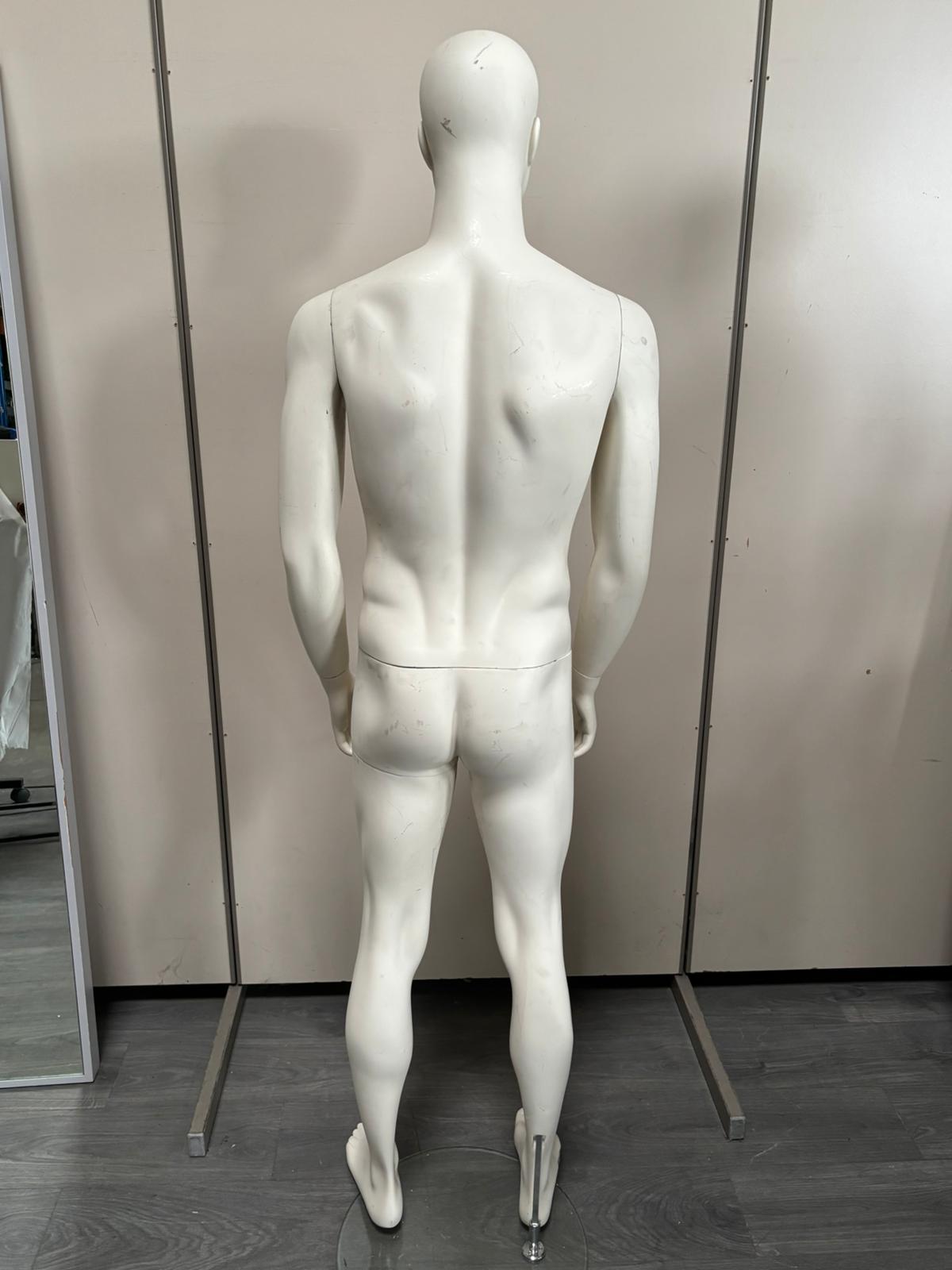 Mannequin homme complet sur socle en verre – fibre de verre blanc mat – H182 cm