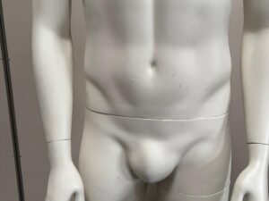 Mannequin homme complet sur socle en verre – fibre de verre blanc mat – H182 cm