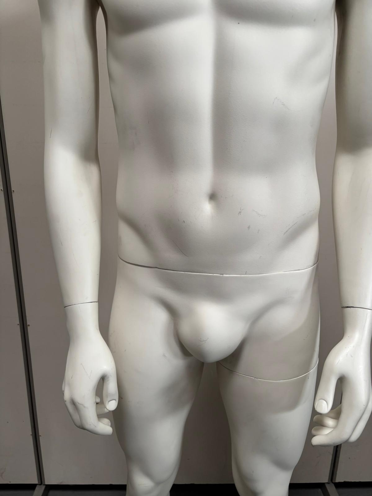 Mannequin homme complet sur socle en verre – fibre de verre blanc mat – H182 cm