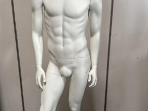 Mannequin homme complet sur socle en verre – fibre de verre blanc mat – H184 cm